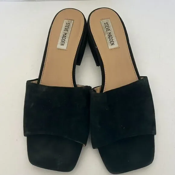Steve Madden, Square Toe, Black Slip On Suede Block Kitten Heels, sz 10, Chic - Picture 2 of 5